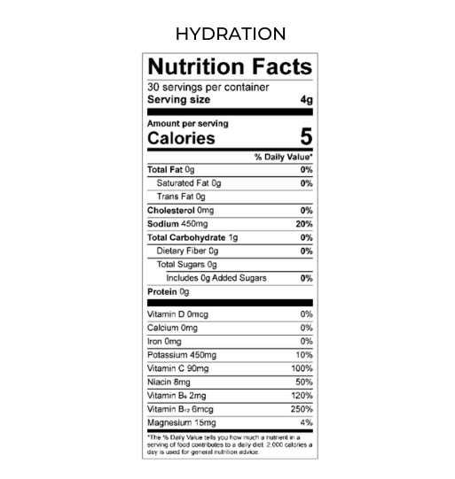 Hydration Nutritional Facts